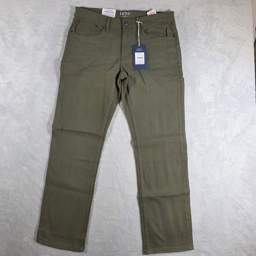 IZOD Men's Comfort‎ Stretch Relaxed Fit Jeans Smoky Olive 30x30 NWT